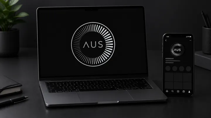 Portátil e telemóvel com o site e o Instagram da AutoUpscale